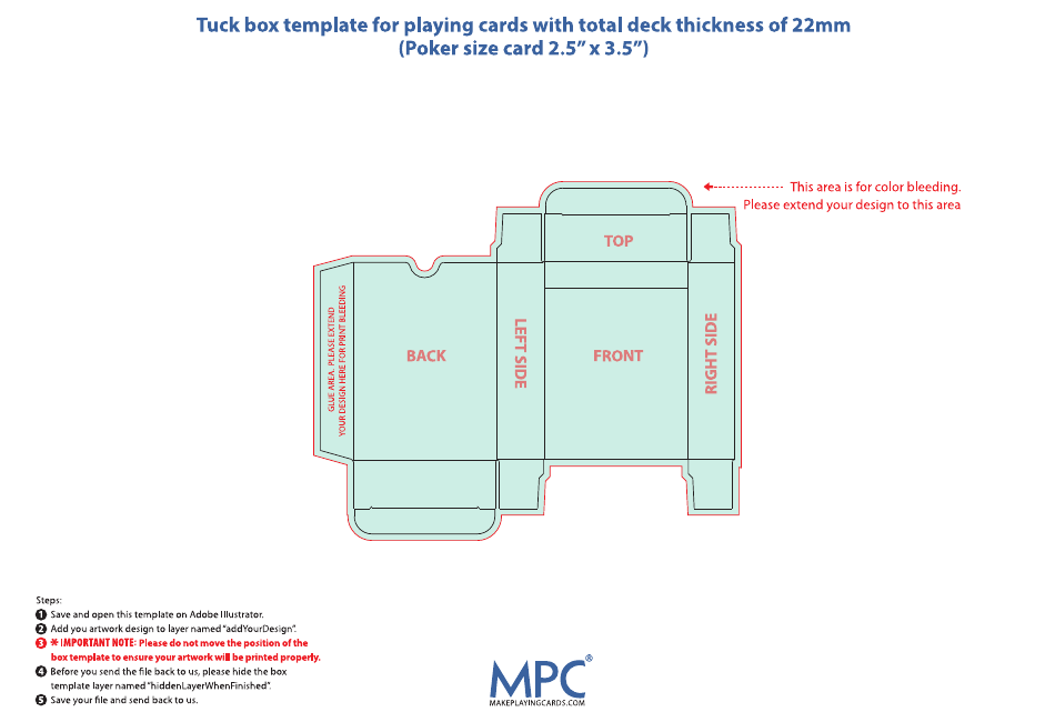 Tuck Box Template for Playing Cards With Total Deck Thickness of 22mm, Page 1