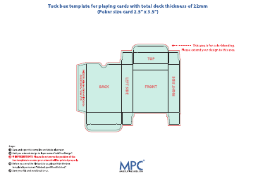 Document preview: Tuck Box Template for Playing Cards With Total Deck Thickness of 22mm