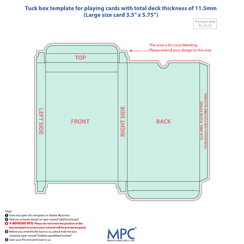 Tuck Box Template for Playing Cards With Total Deck Thickness of 11.5mm, Page 1