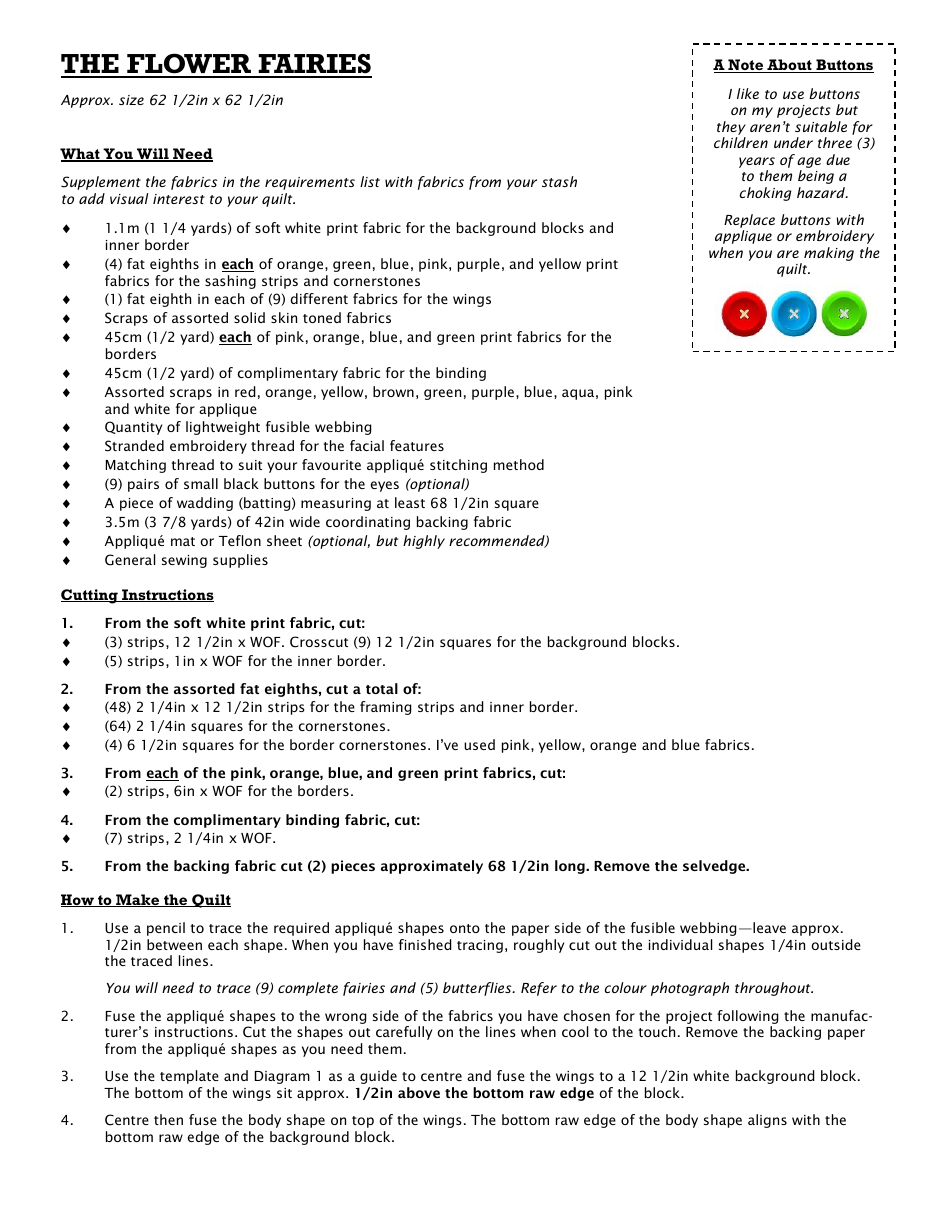 Flower Fairies Quilt Pattern Templates, Page 3