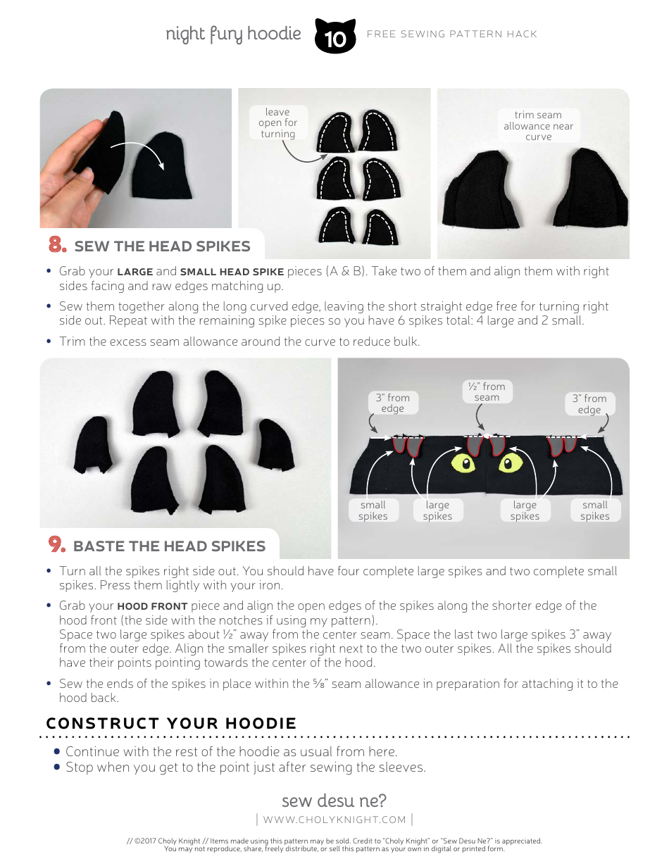 Night Fury Hoodie Sewing Pattern Templates, Page 10