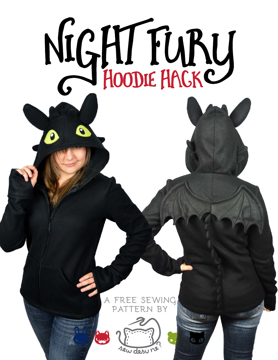Night Fury Hoodie Sewing Pattern Templates - Image Preview