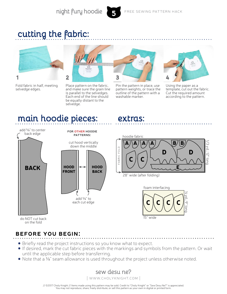 Night Fury Hoodie Sewing Pattern Templates, Page 5