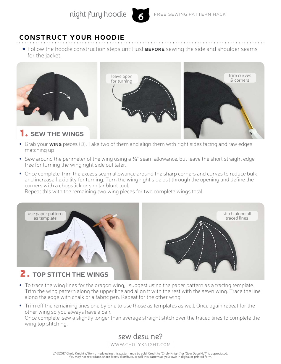 Night Fury Hoodie Sewing Pattern Templates, Page 6