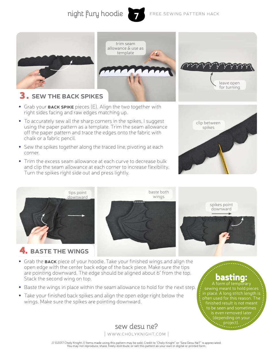 Night Fury Hoodie Sewing Pattern Templates, Page 7