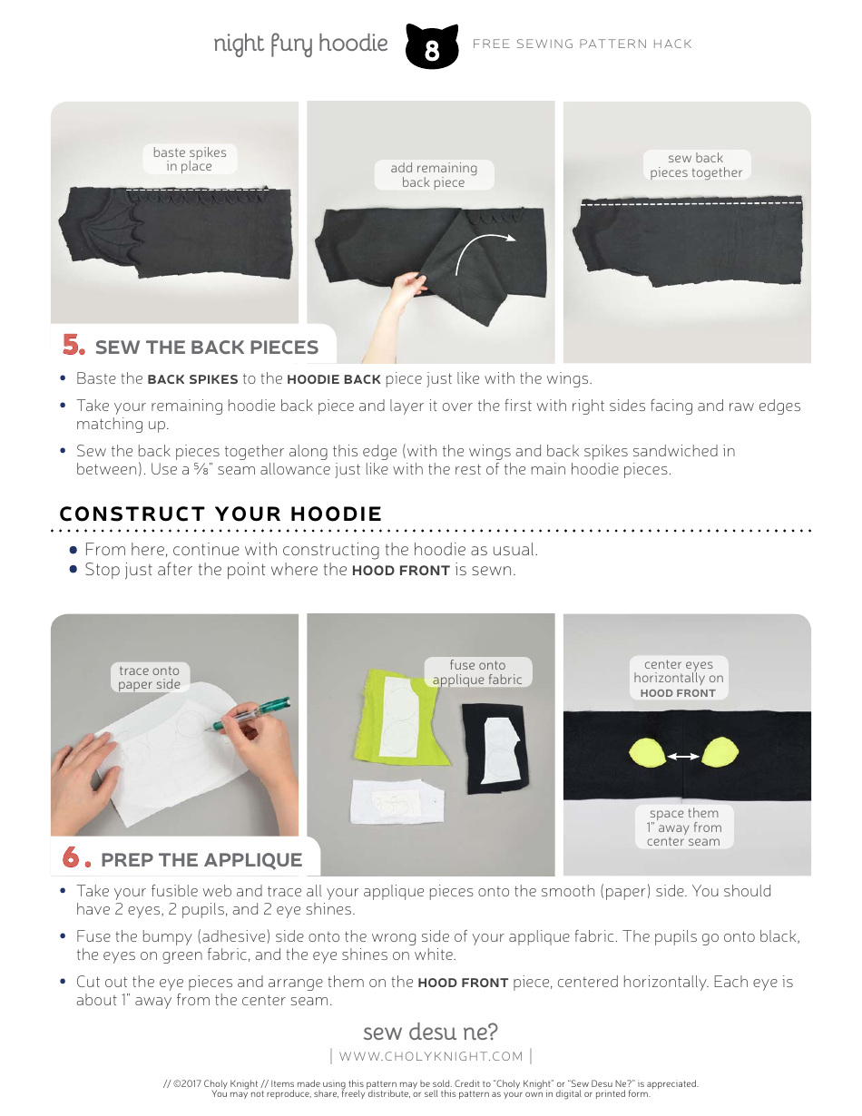 Night Fury Hoodie Sewing Pattern Templates, Page 8