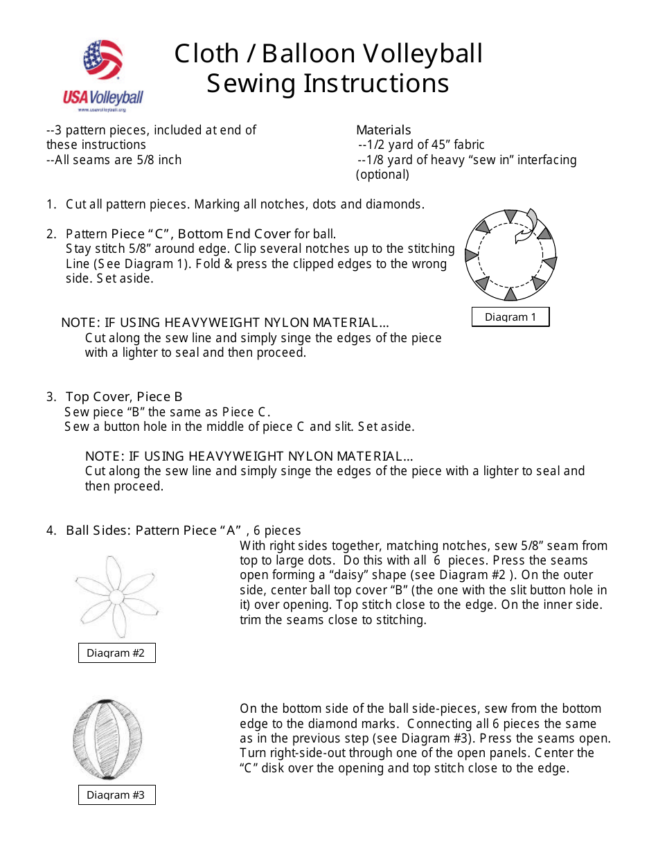 Cloth/balloon volleyball sewing pattern templates document image preview