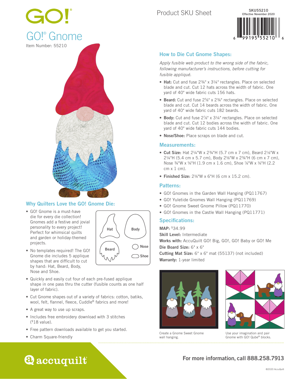 Gnome quilting applique pattern template - Printable document on Templateroller.com