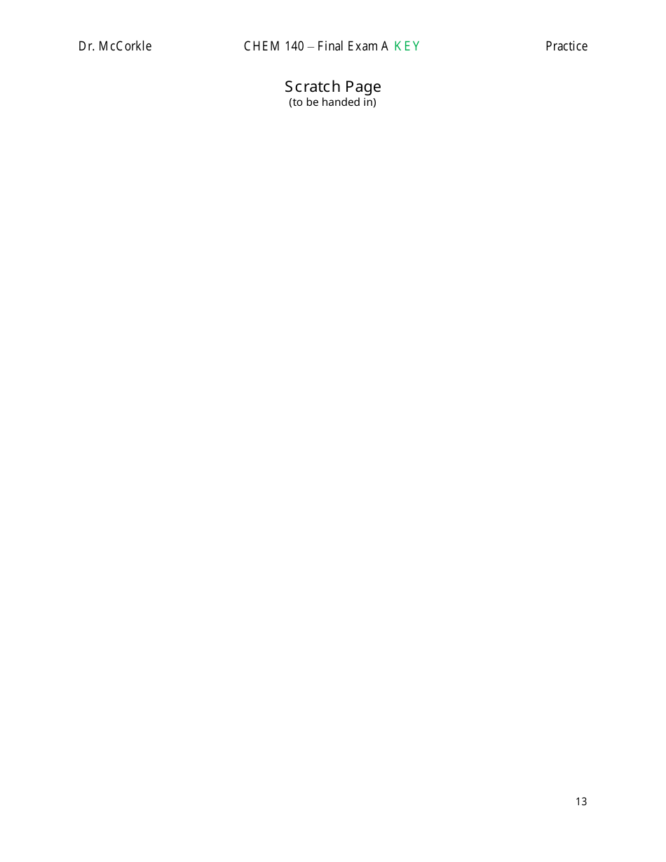 Chem 140 Final Exam a Key, Page 13