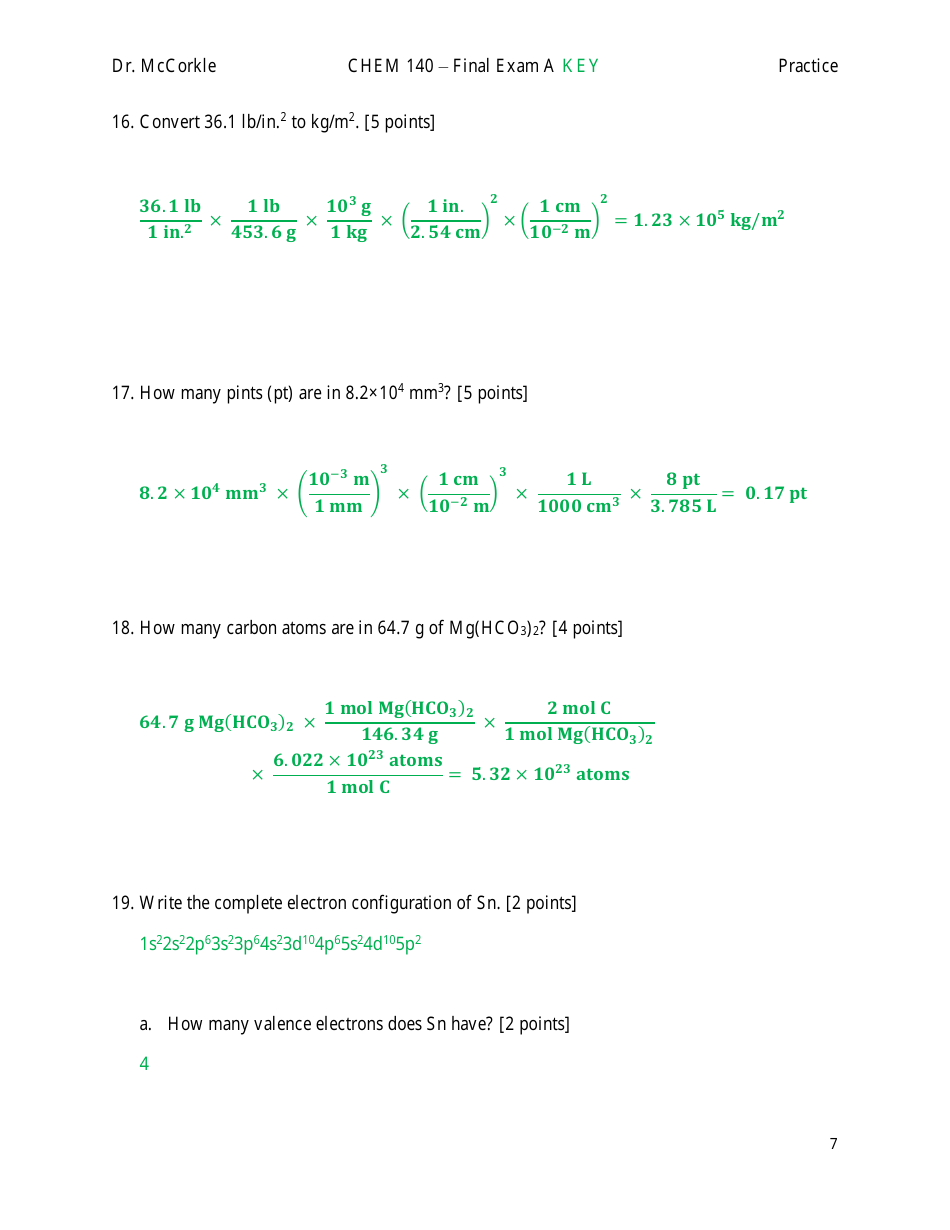 Chem 140 Final Exam a Key, Page 7