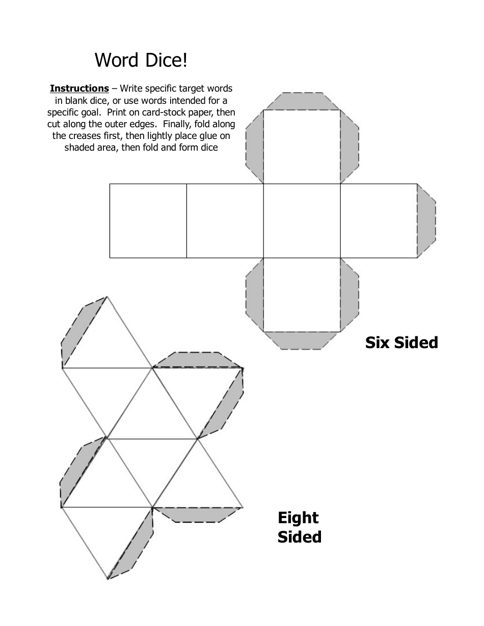 Word Dice Template, Page 1
