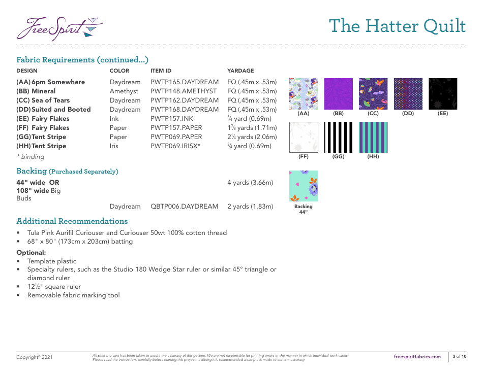 Hatter Quilt Pattern Templates, Page 3