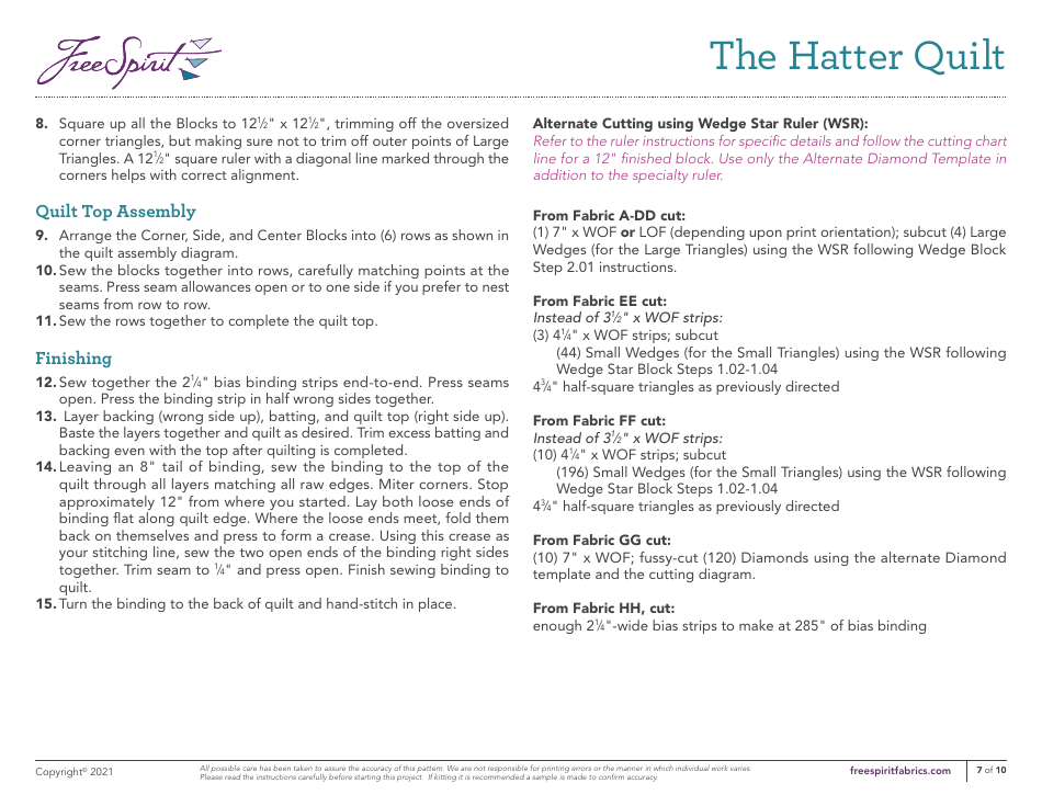 Hatter Quilt Pattern Templates, Page 7