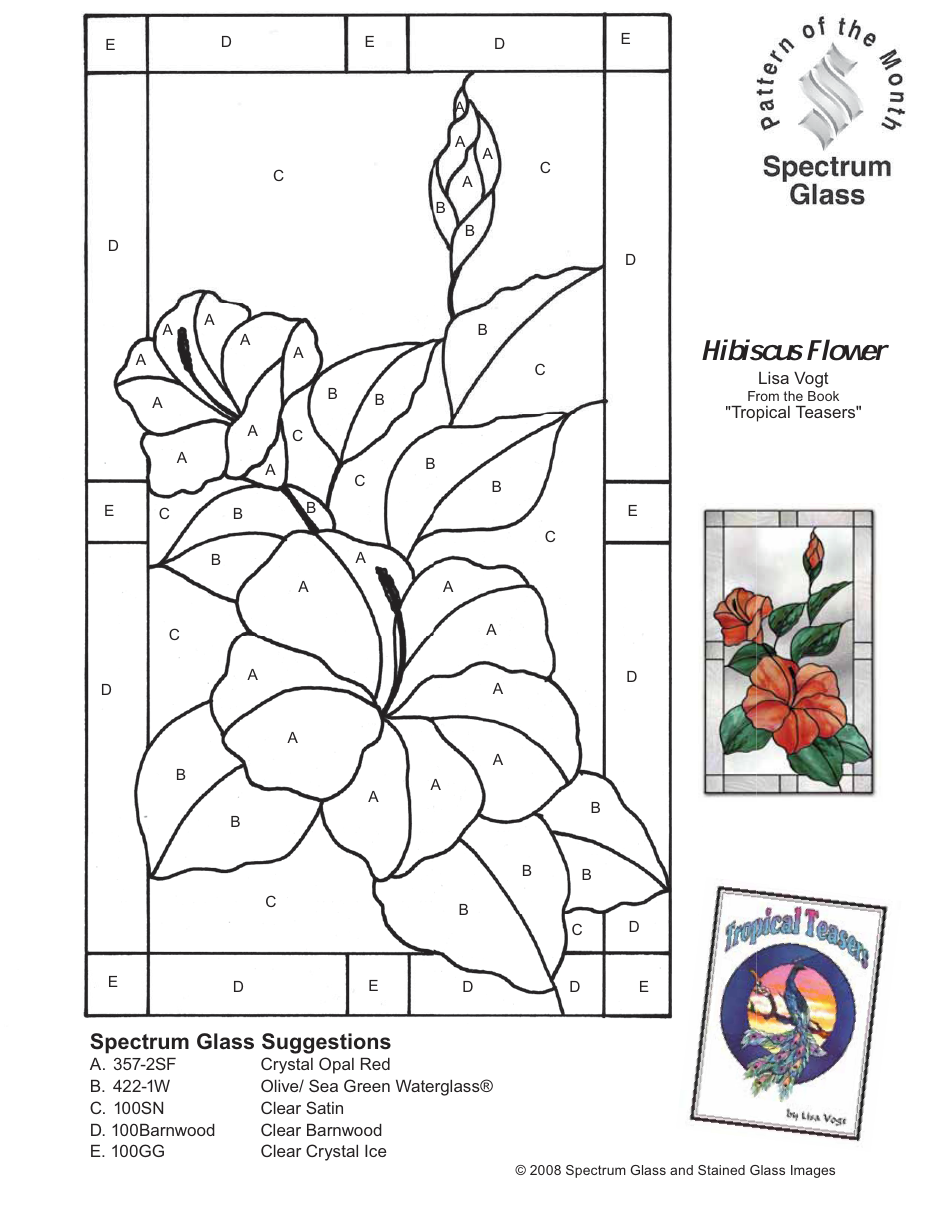 Stained Glass Hibiscus Flower Pattern Template - Preview Image