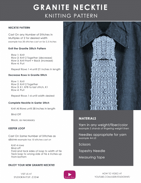 Granite Necktie Knitting Pattern Download Pdf