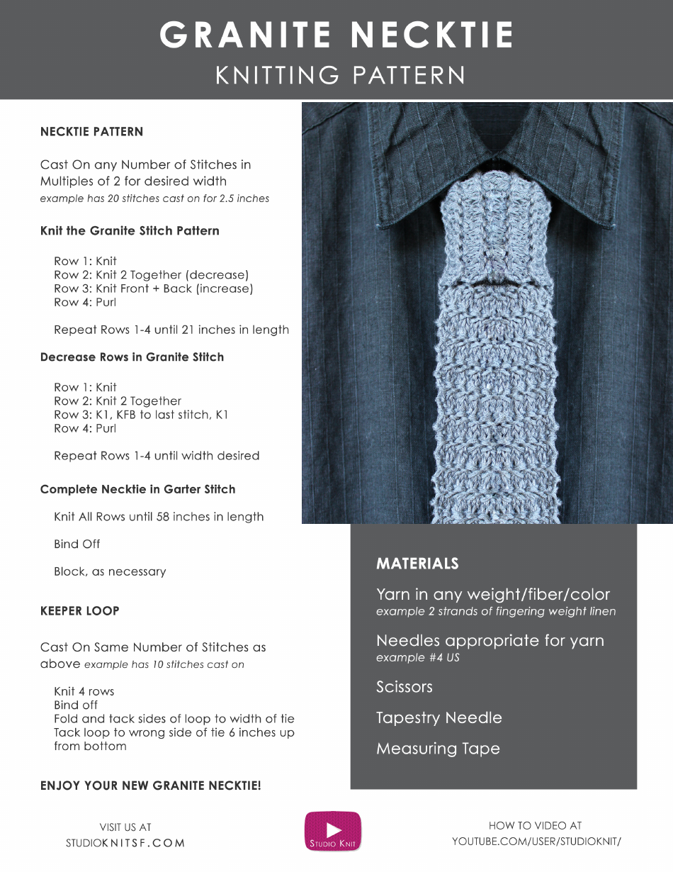 Granite Necktie Knitting Pattern, Page 1