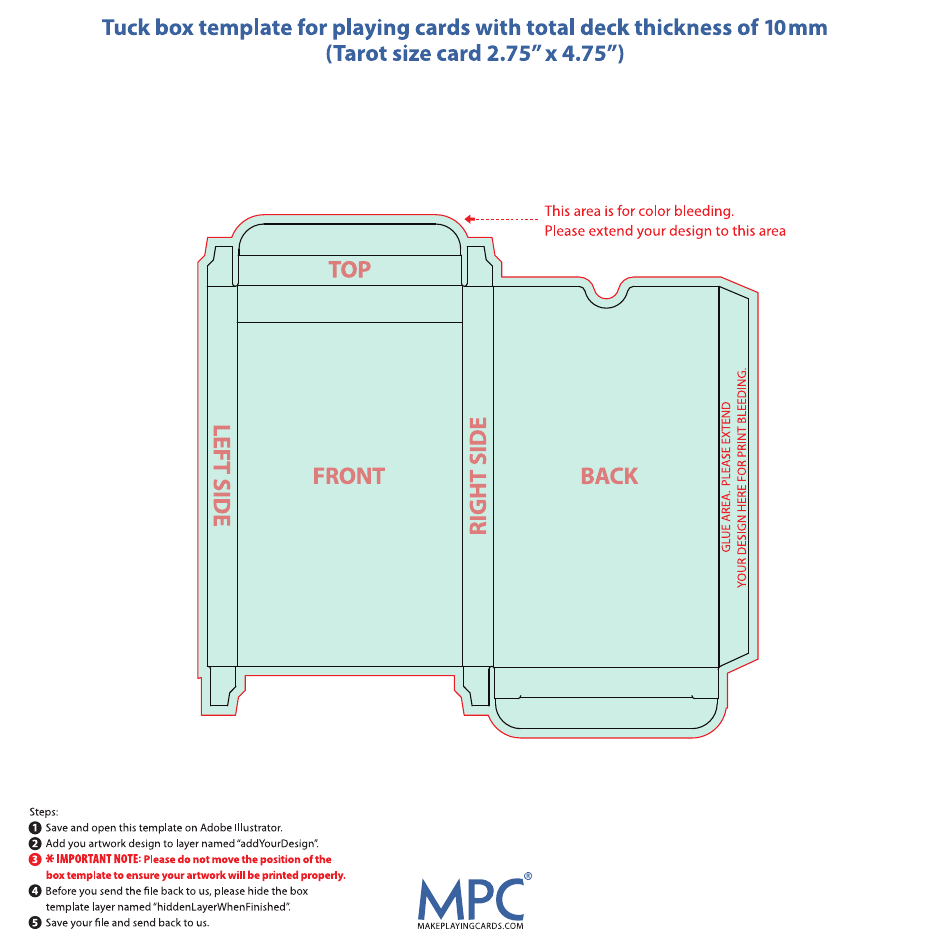 Tuck Box Template for Playing Cards With Total Deck Thickness of 10mm, Page 1