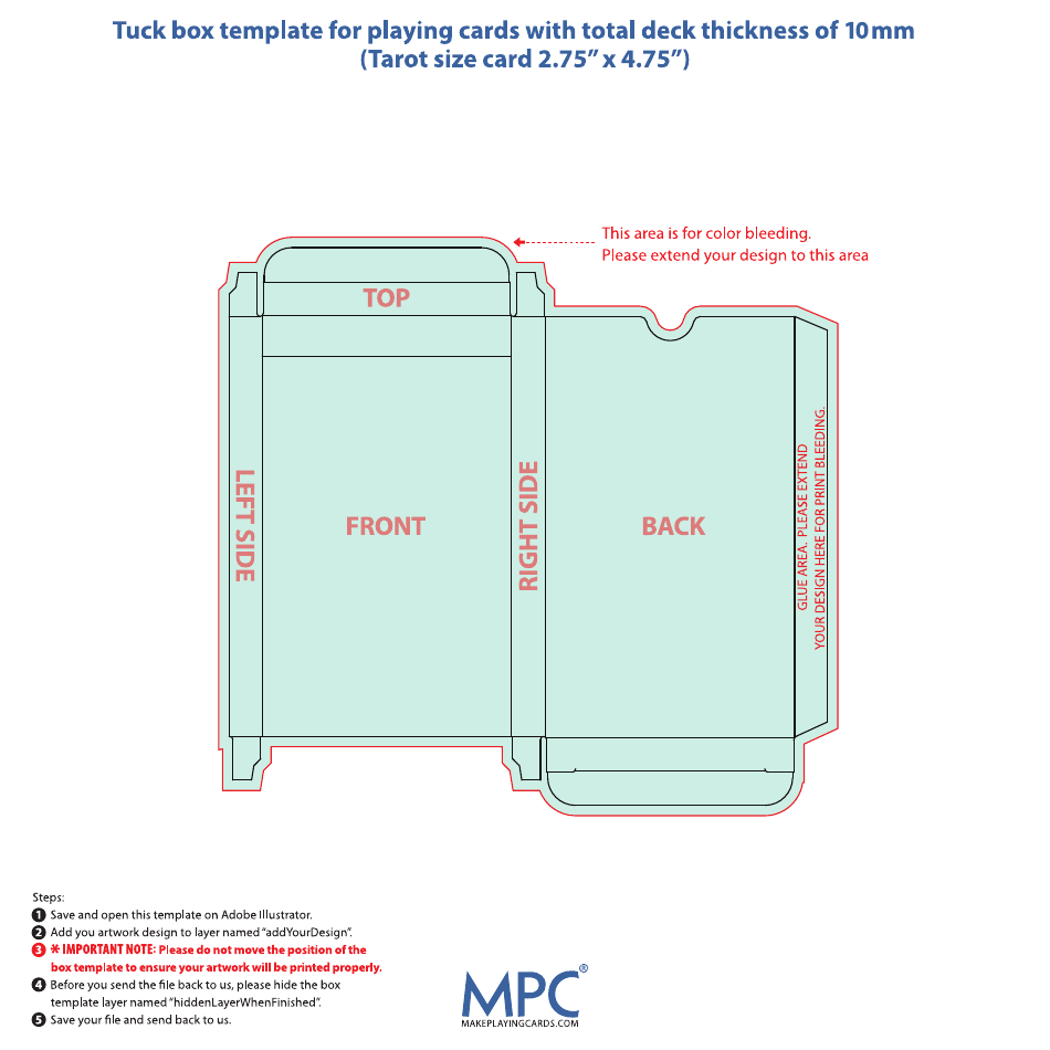 Tuck Box Template For Playing Cards With Total Deck Thickness Of 10mm 