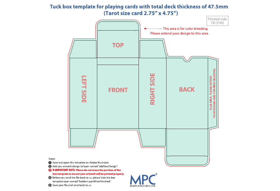 Tuck Box Template for Playing Cards With Total Deck Thickness of 47.5mm, Page 1