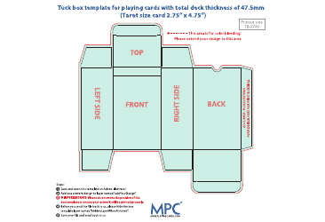 Document preview: Tuck Box Template for Playing Cards With Total Deck Thickness of 47.5mm