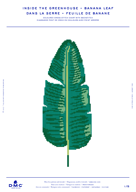 Greenhouse cross-stitch pattern with banana leaf design