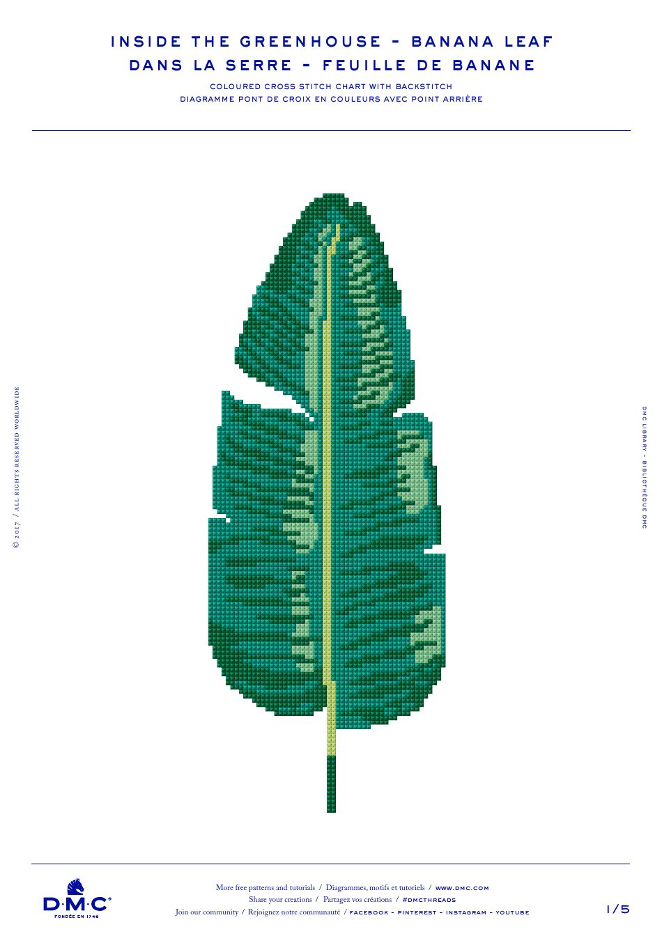 Greenhouse cross-stitch pattern with banana leaf design