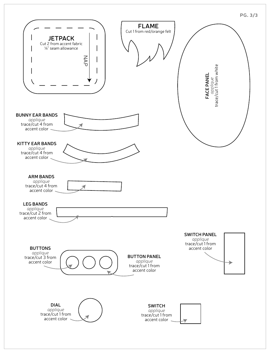Astrobunny and Cosmokitty Plush Sewing Patten Templates, Page 13