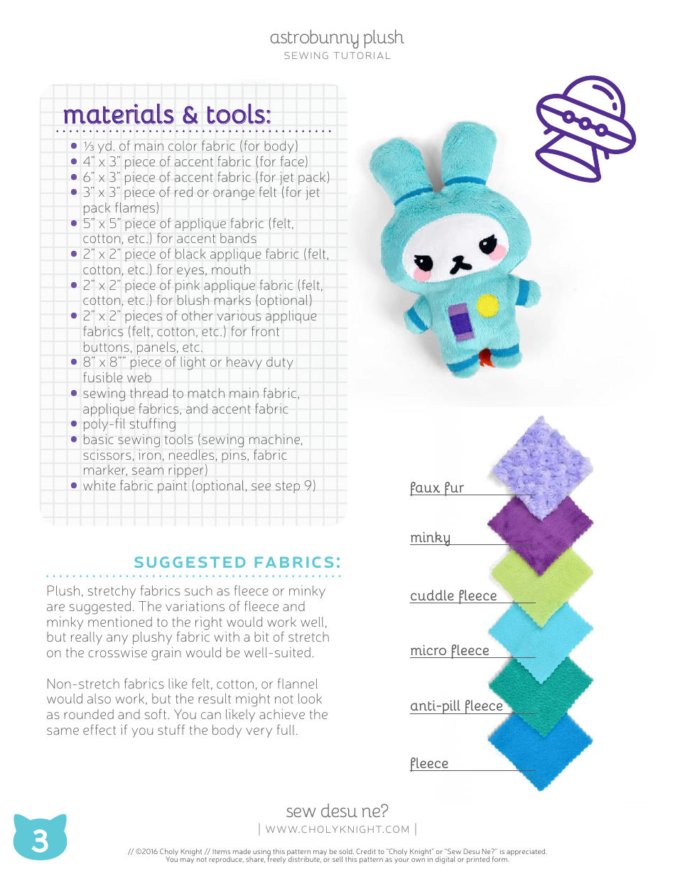 Astrobunny and Cosmokitty Plush Sewing Patten Templates, Page 3
