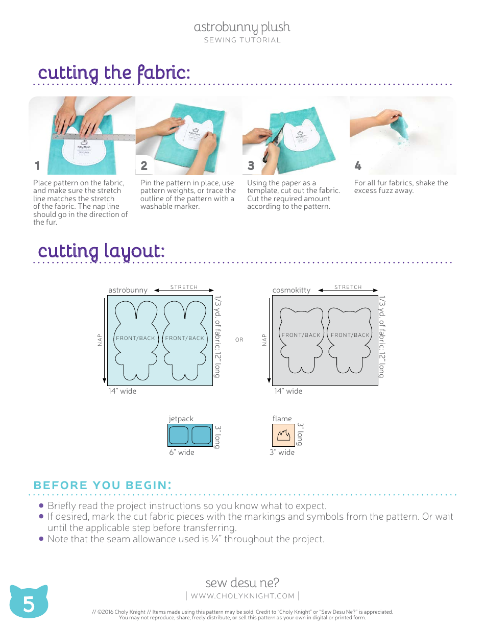 Astrobunny and Cosmokitty Plush Sewing Patten Templates, Page 5