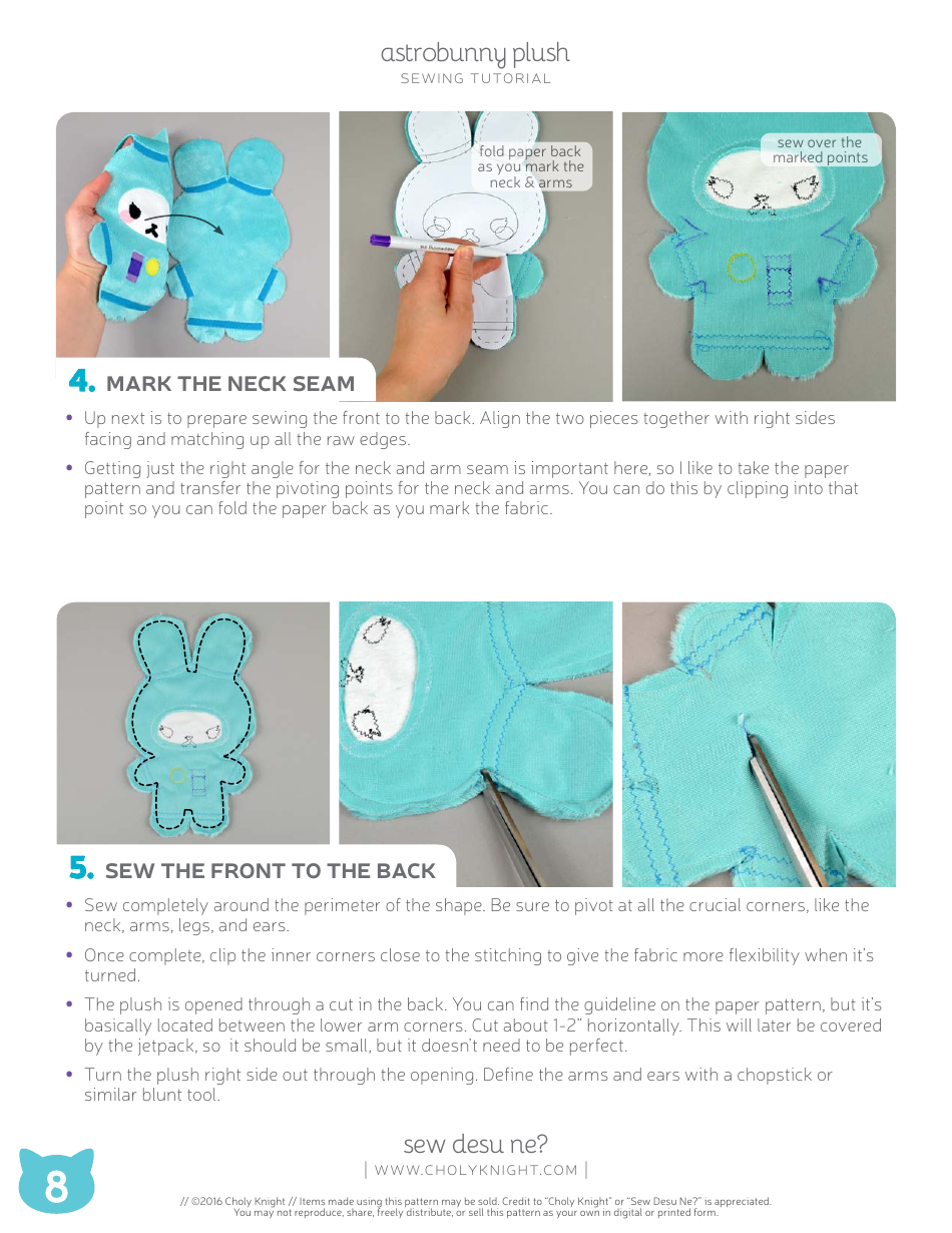 Astrobunny and Cosmokitty Plush Sewing Patten Templates, Page 8
