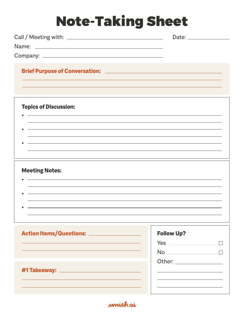 Note-Taking Sheet Download Printable PDF | Templateroller