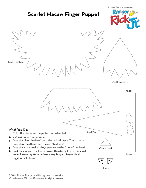 Scarlet Macaw Finger Puppet Template