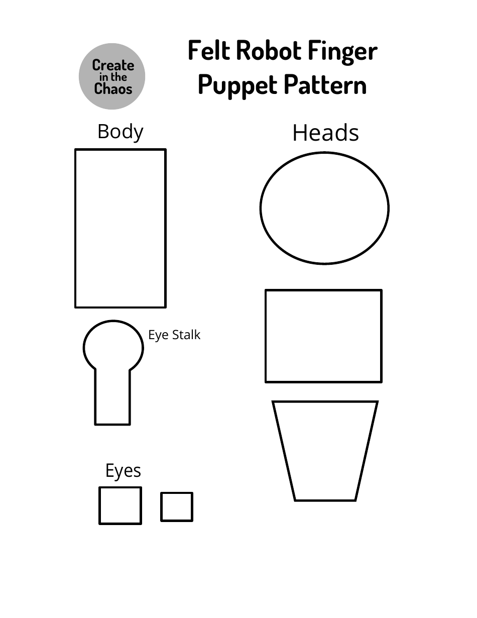 Felt Robot Finger Puppet Pattern Template, Page 1