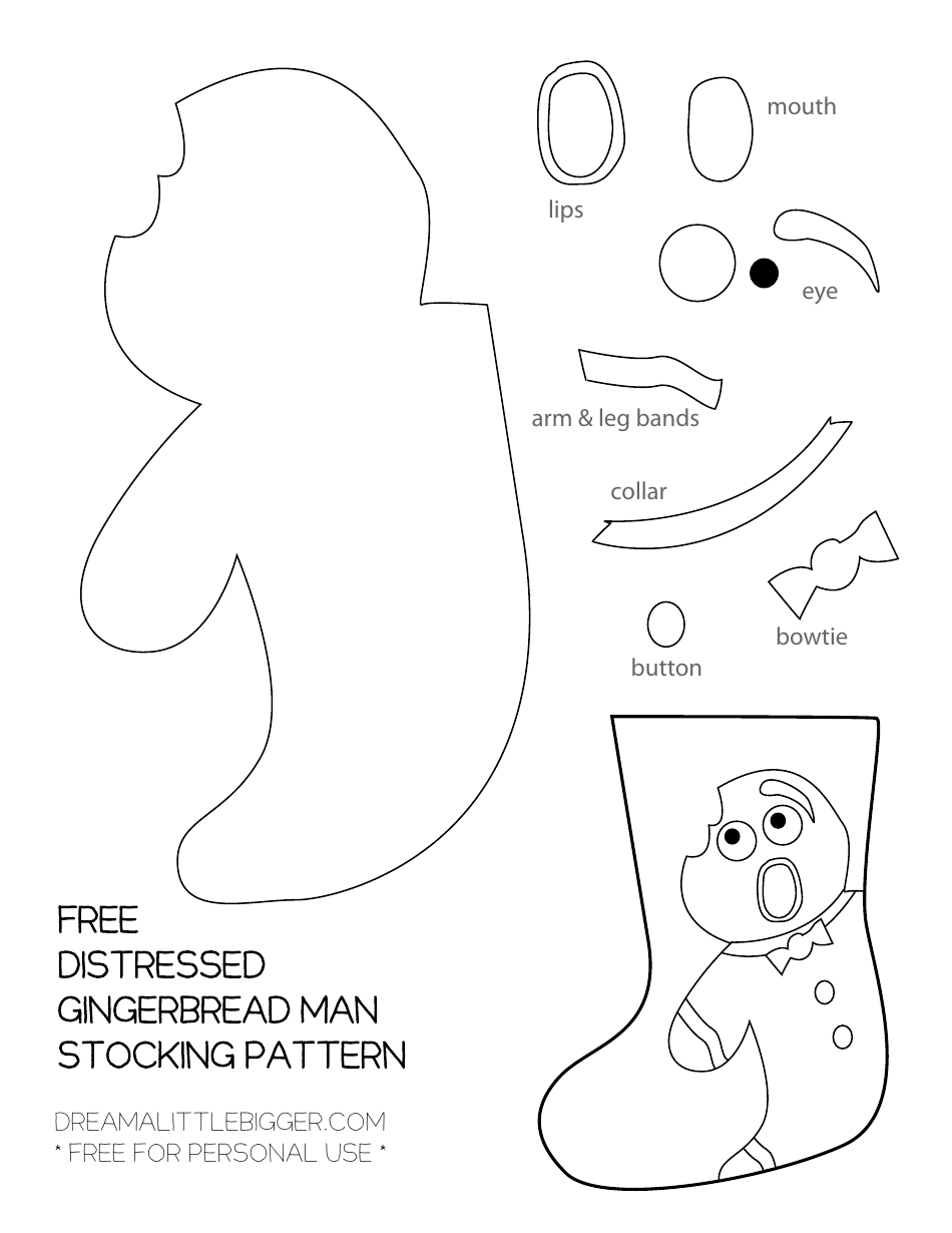 Distressed Gingerbread Man Stocking Pattern Template, Page 1