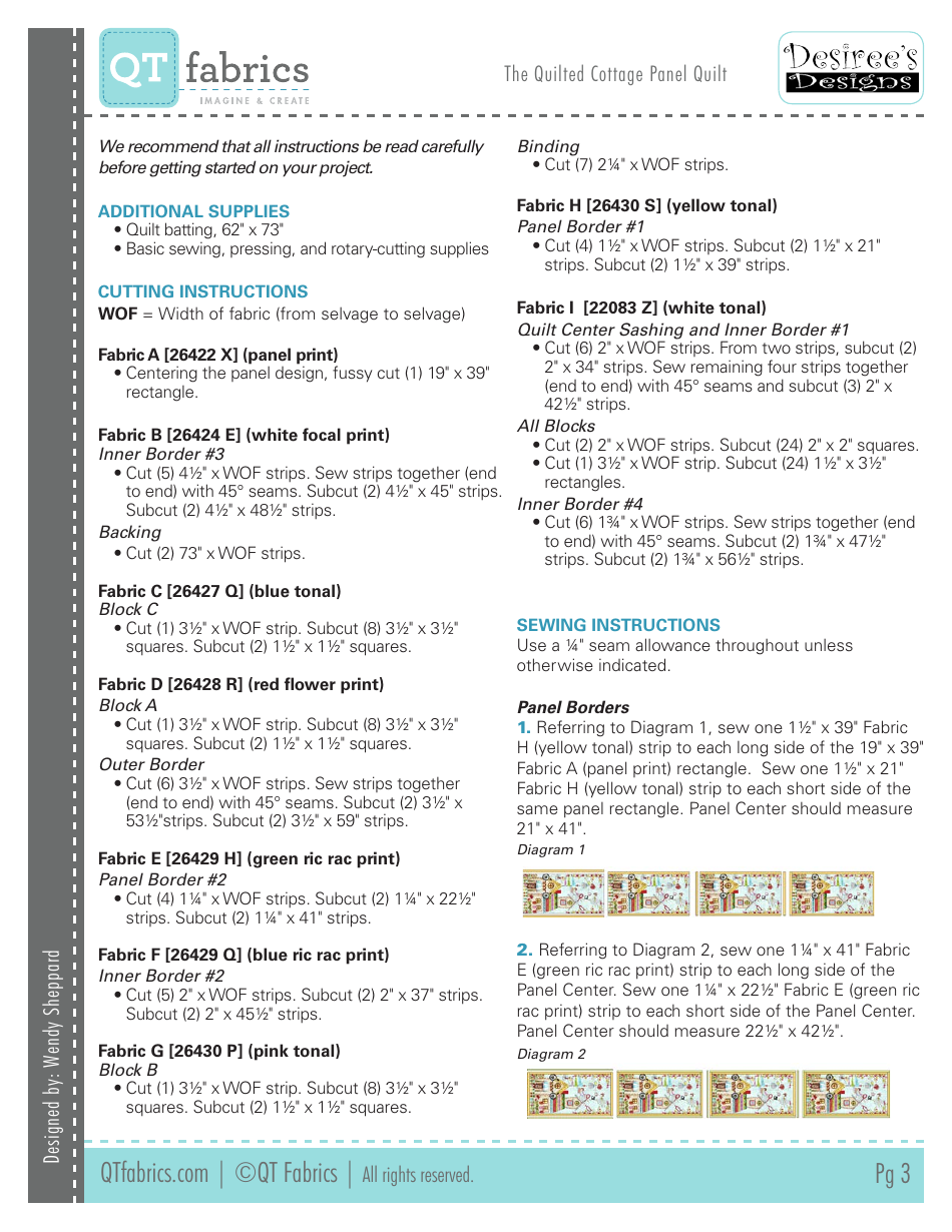 Quilted Cottage Panel Quilt Pattern, Page 3