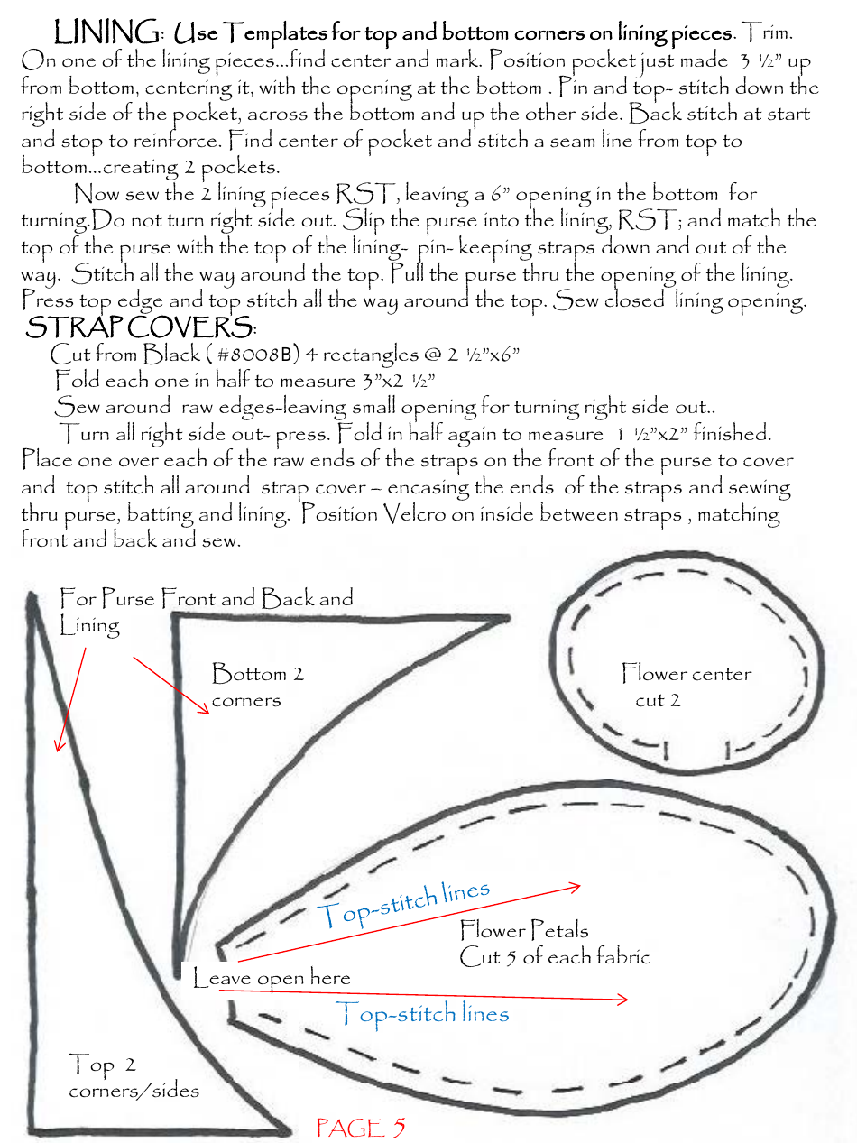 Blooming Dots Purse Sewing Pattern Templates, Page 6