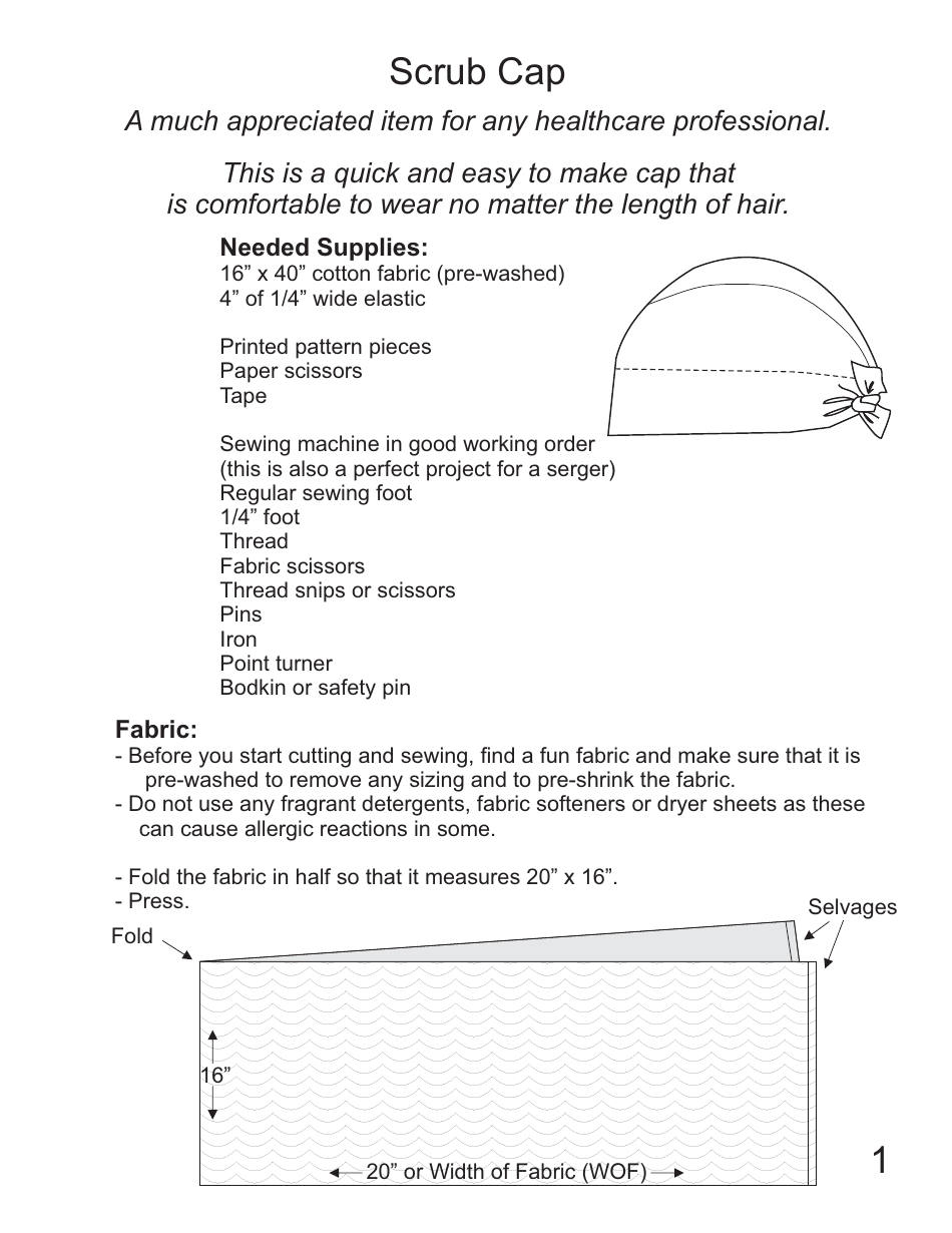 Scrub CAP Sewing Pattern Templates Download Printable PDF | Templateroller