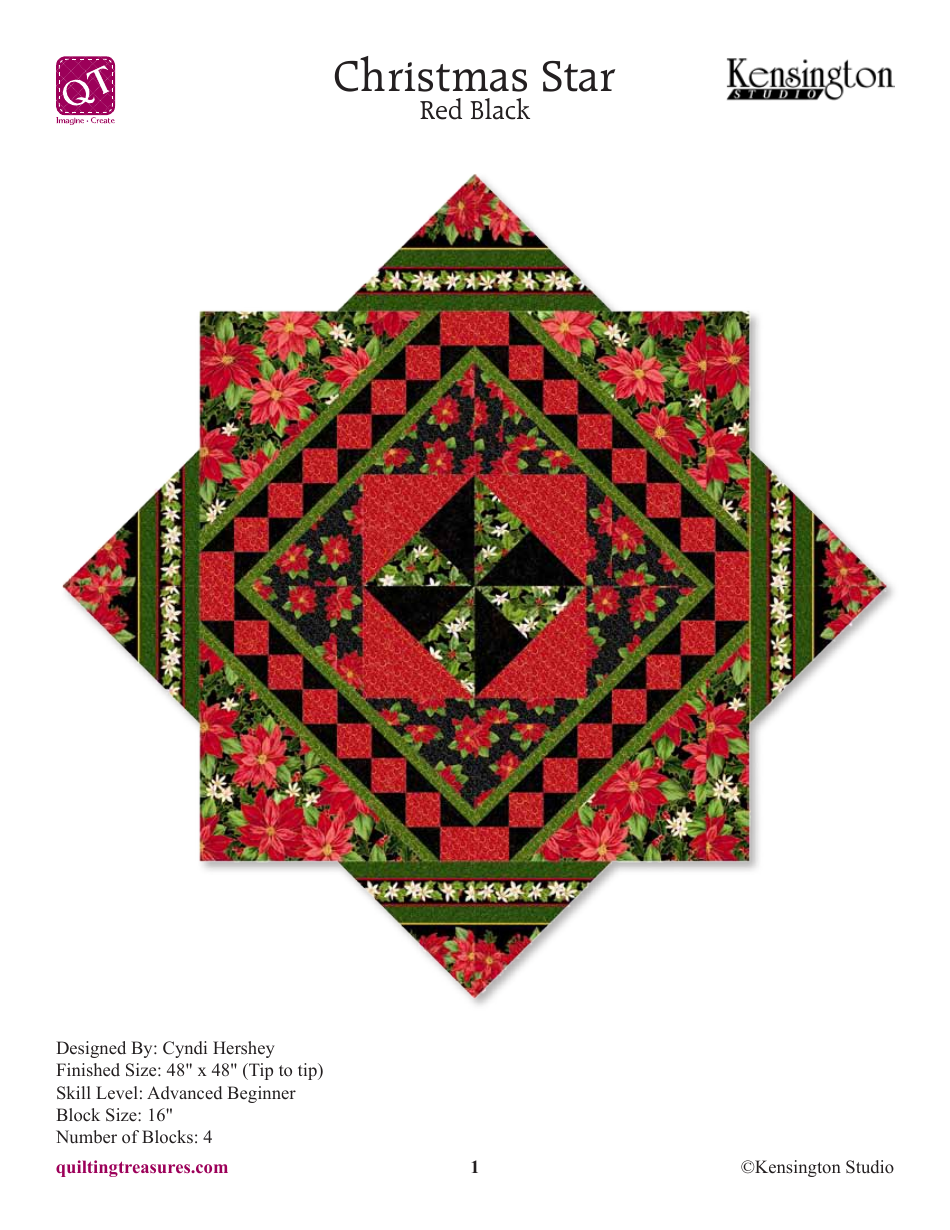 Red Black Christmas Star Quilt Pattern Image Preview
