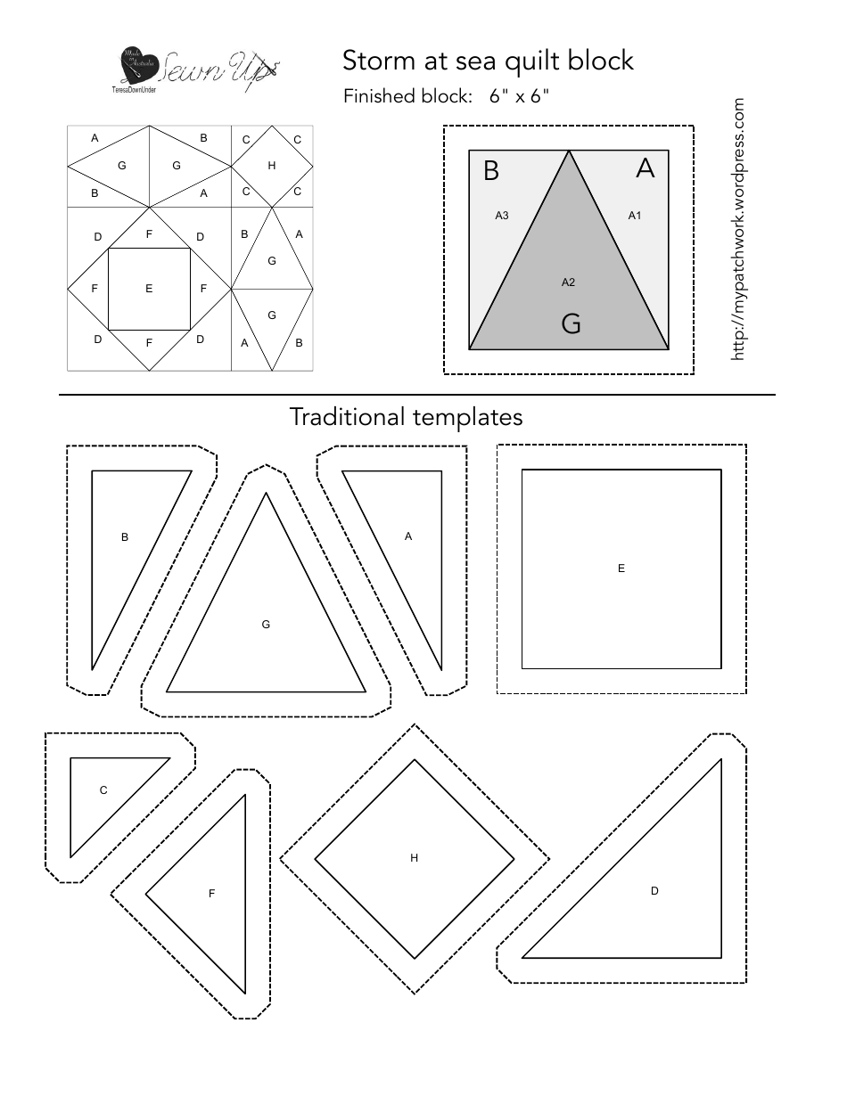 Storm at Sea Quilt Block Pattern Templates, Page 1