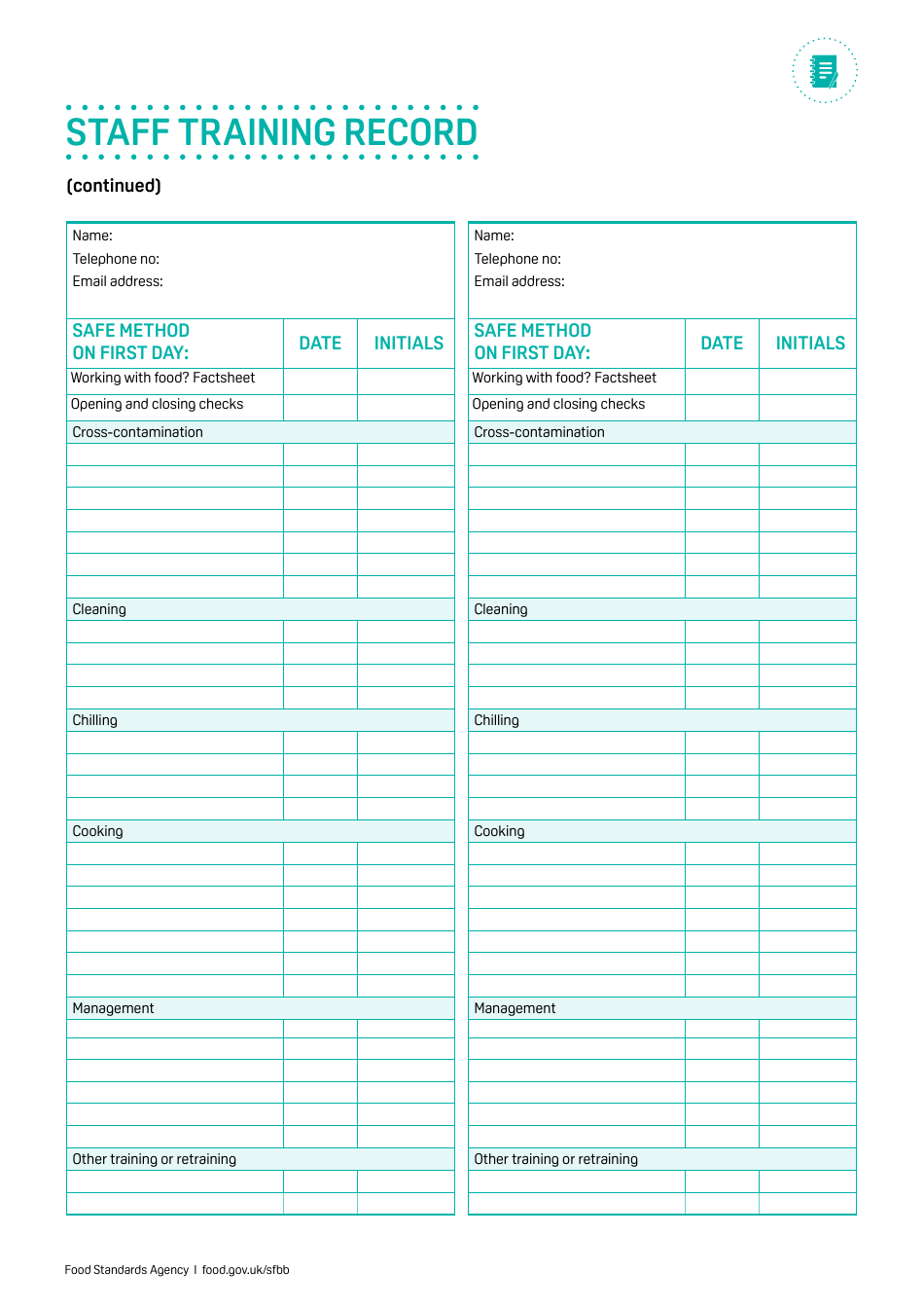 Staff Training Record - United Kingdom, Page 3