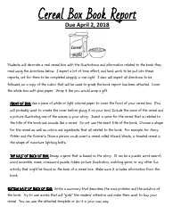 Document preview: Cereal Box Book Report Templates - Food