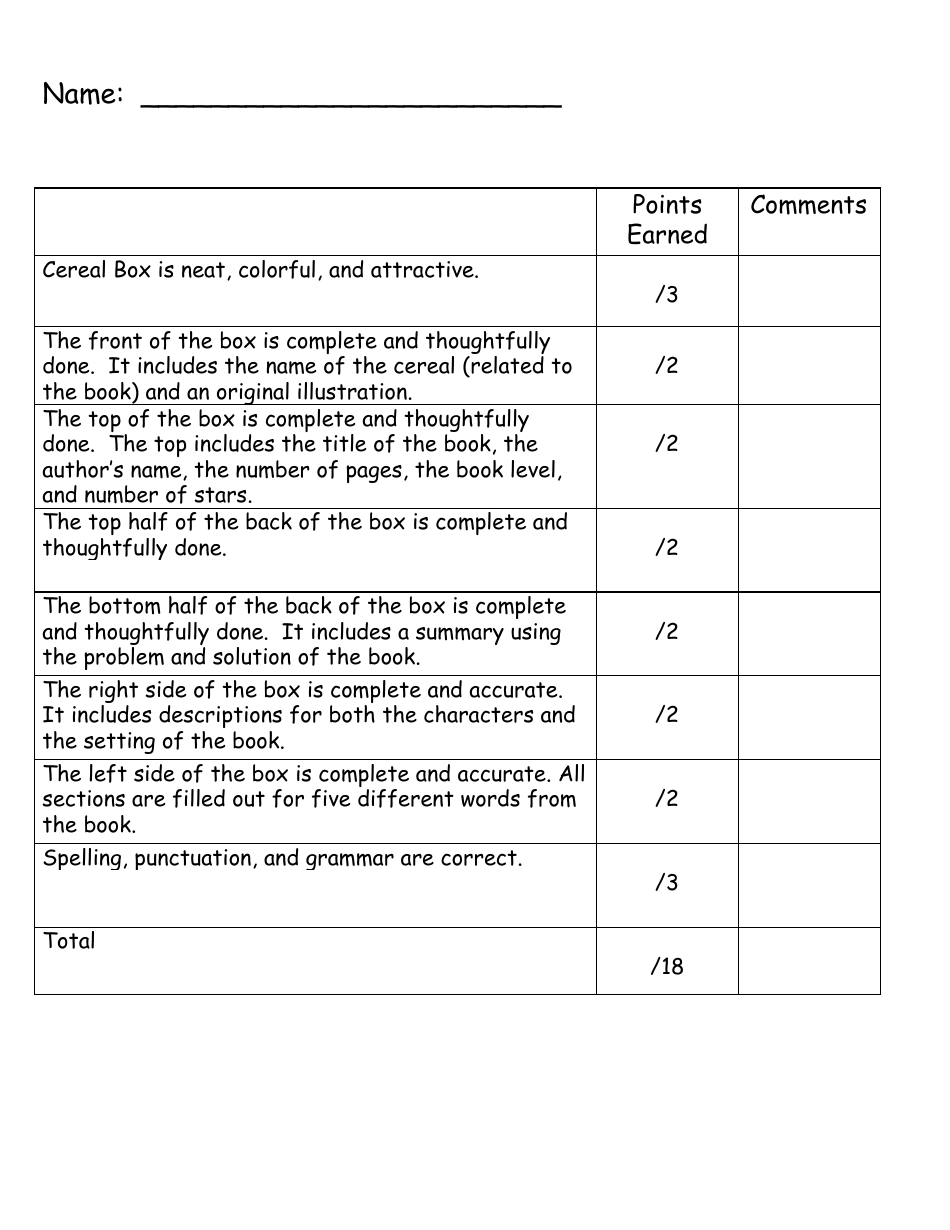 Cereal Box Book Report Templates - Food, Page 7