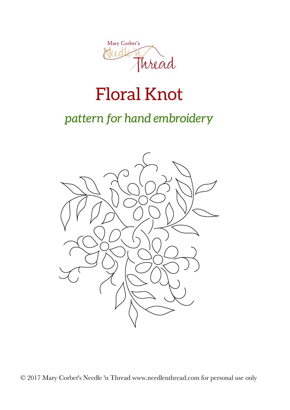 Floral Knot Embroidery Pattern Template, Page 1