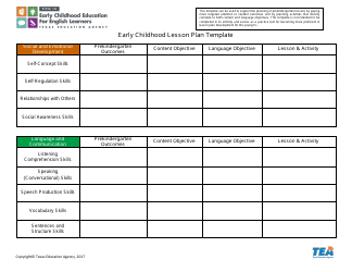 Early Childhood Lesson Plan Template - Texas
