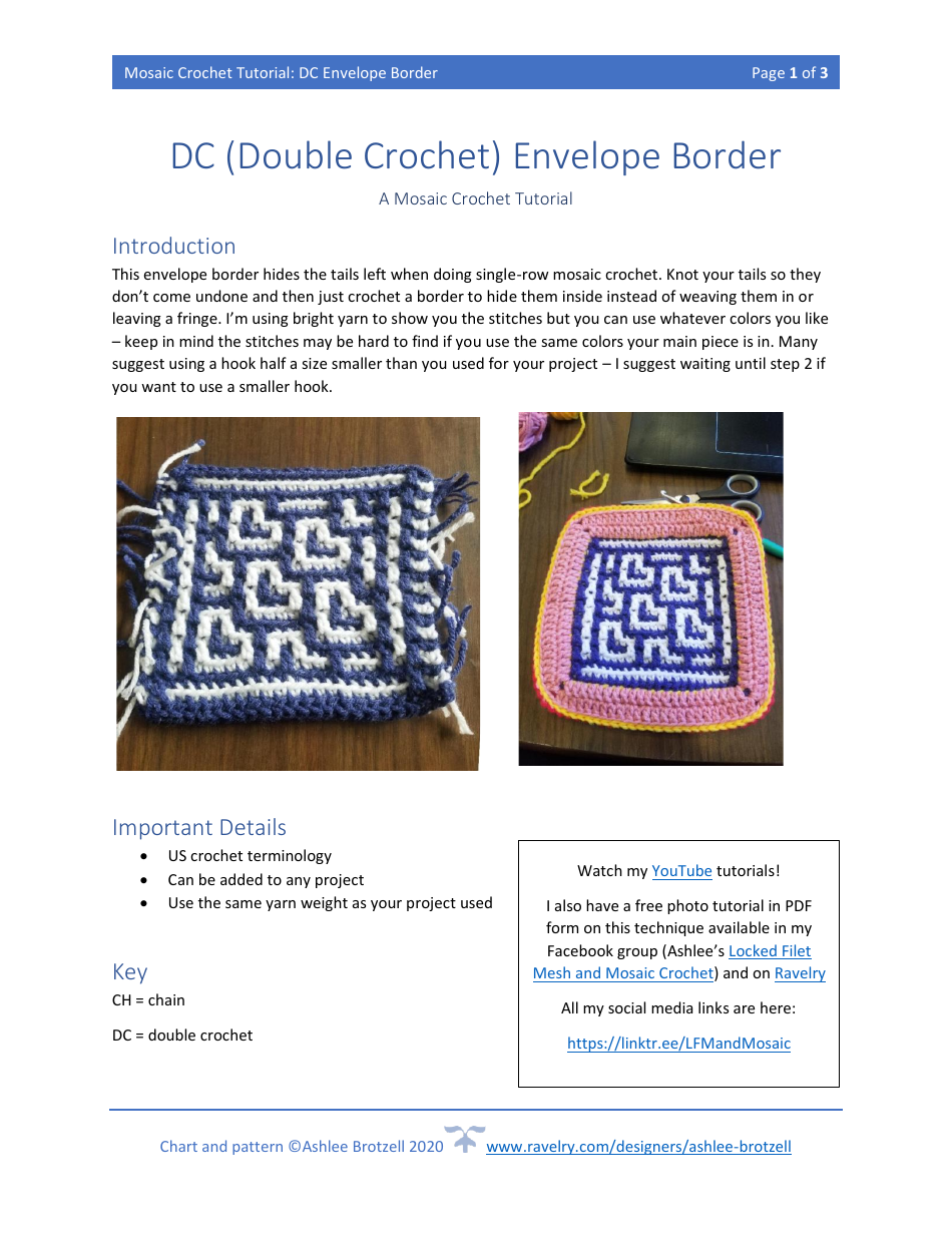 Double Crochet Envelope Border Pattern Download Printable PDF