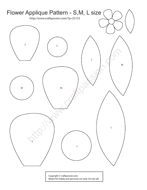Flower Applique Pattern Templates - S,m, L Sizes