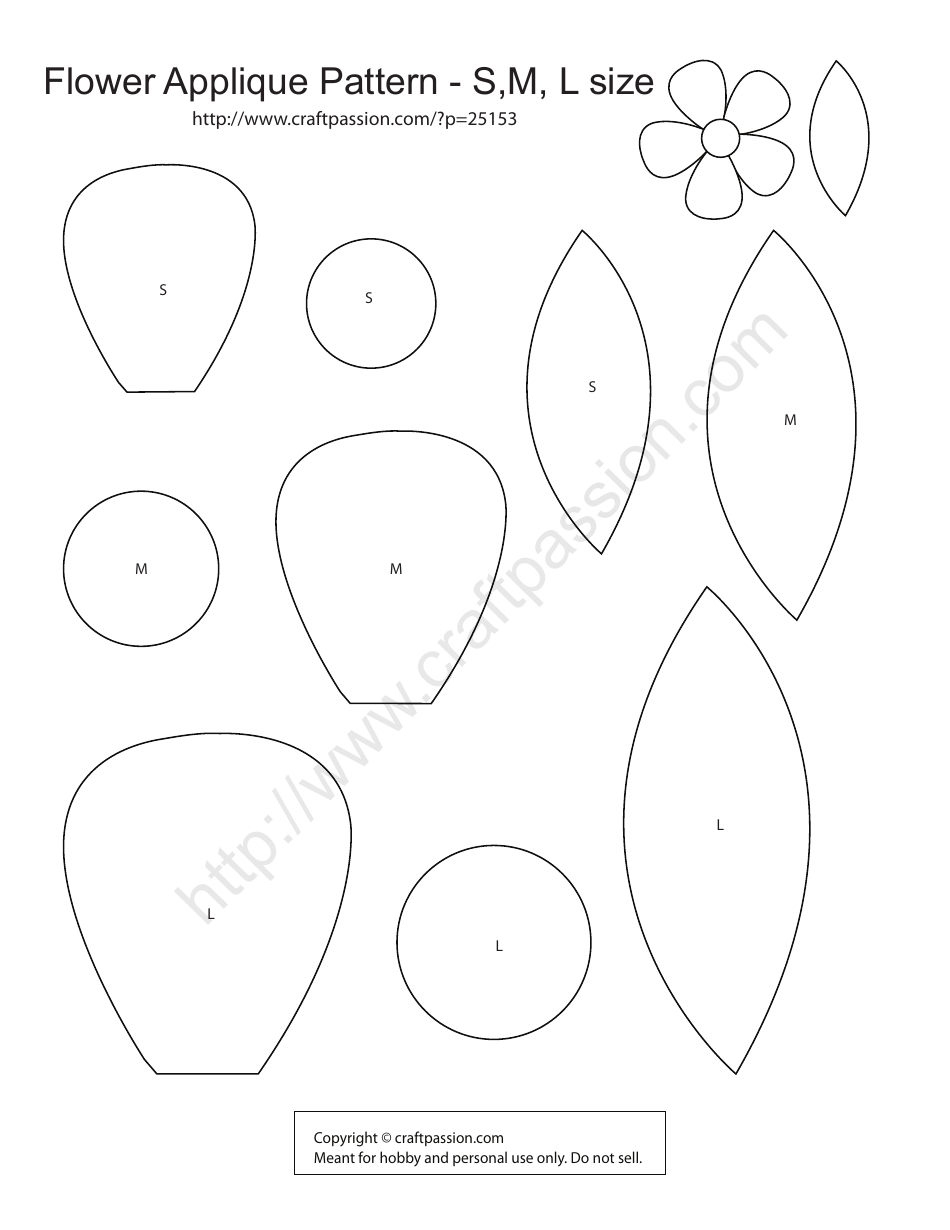 Flower Applique Pattern Templates - S,m, L Sizes, Page 1