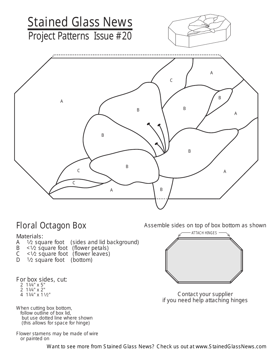 Stained Glass Floral Octagon Box Pattern Template Preview Image