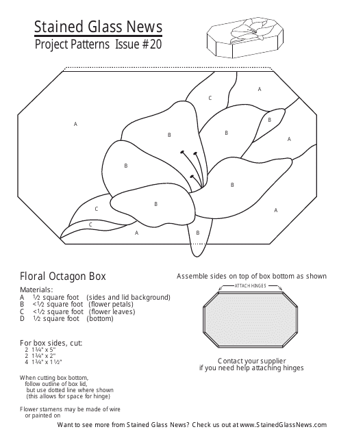 Stained Glass Floral Octagon Box Pattern Template Preview Image