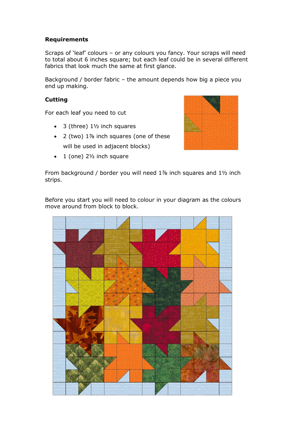 Tessellating Leaves Quilt Block Pattern  Diagram - Meadowside Designs, Page 2